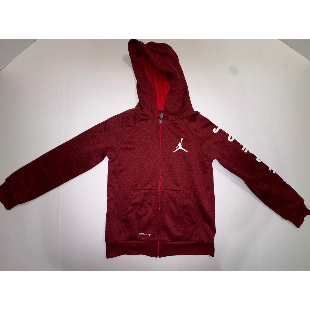 Jordan Kids Dri-FIT Full Zip Hoodie Red Heather Jumpman Graphic Sweatshirt M 5-6
